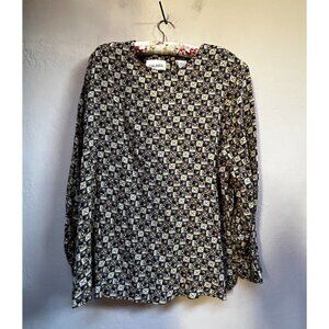 Galinda Vintage Women's Long Sleeve Keyhole Neck Top Silk Paisley Brown Size 2X